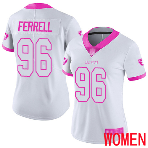 Oakland Raiders Limited White Pink Women Clelin Ferrell Jersey NFL Football #96 Rush Fashion Jersey->youth nfl jersey->Youth Jersey